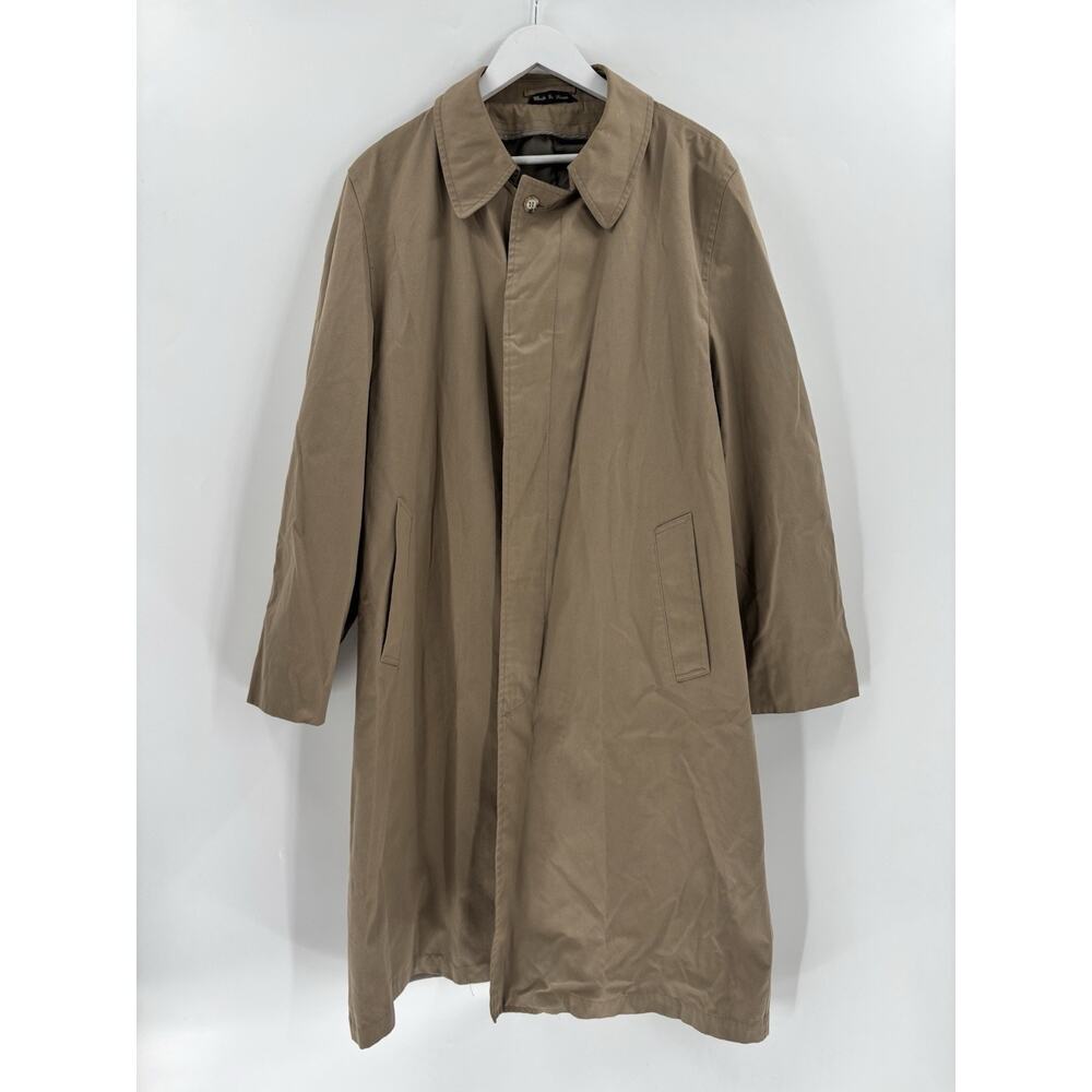 Vintage Trench Coat Mens 42 Long Brown Button Closure Pockets Collared 1980s